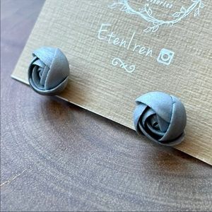 Ranunculus Silver Gray Stud Earrings Handmade Ukraine
